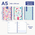 Pack de 3 Agendas 2027 – Diseños florales o frases motivadoras | A5, A6 y 12 × 17 cm