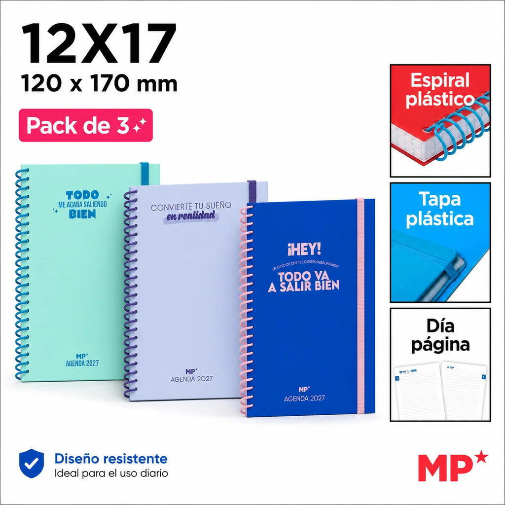 Pack de 3 Agendas 2027 – Diseños florales o frases motivadoras | A5, A6 y 12 × 17 cm