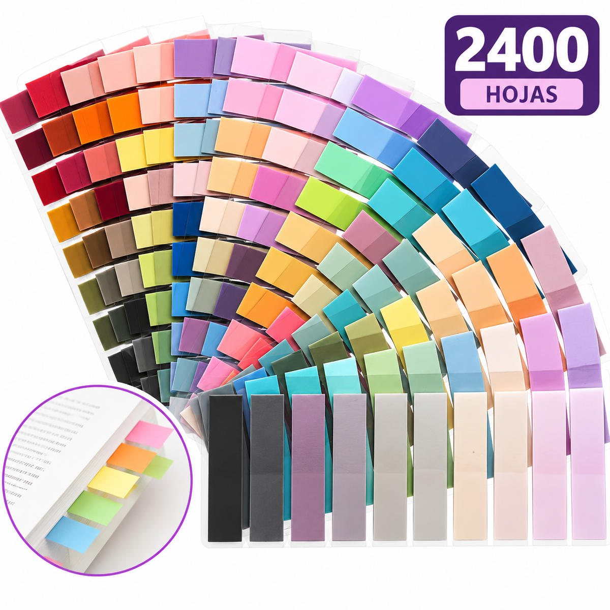 Pack de 2400 notas adhesivas de colores – Marcadores para organizar y señalar documentos