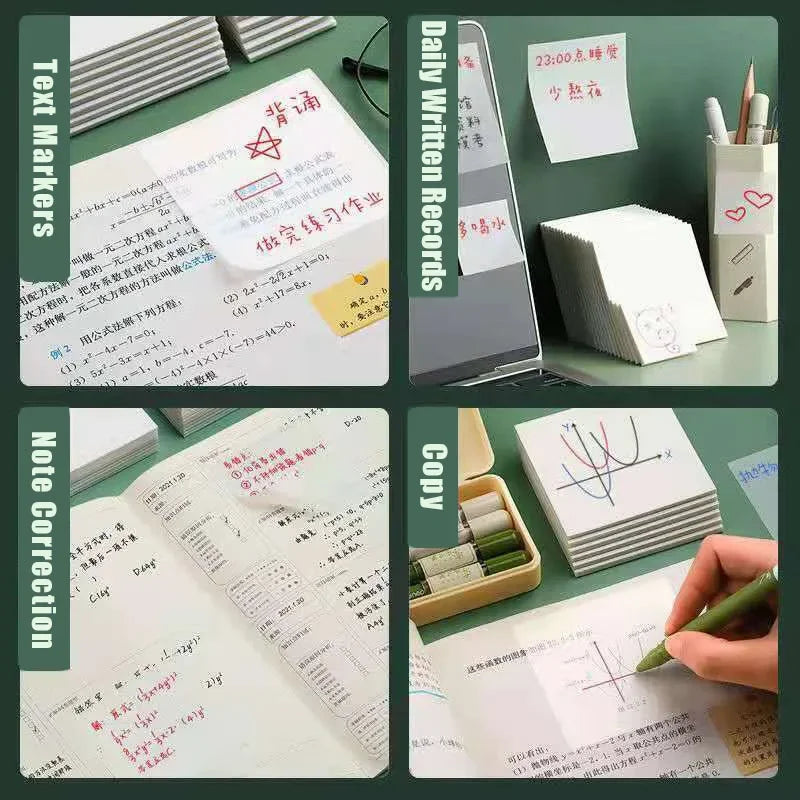 Notas adhesivas transparentes – 50 hojas | Diferentes tamaños y colores
