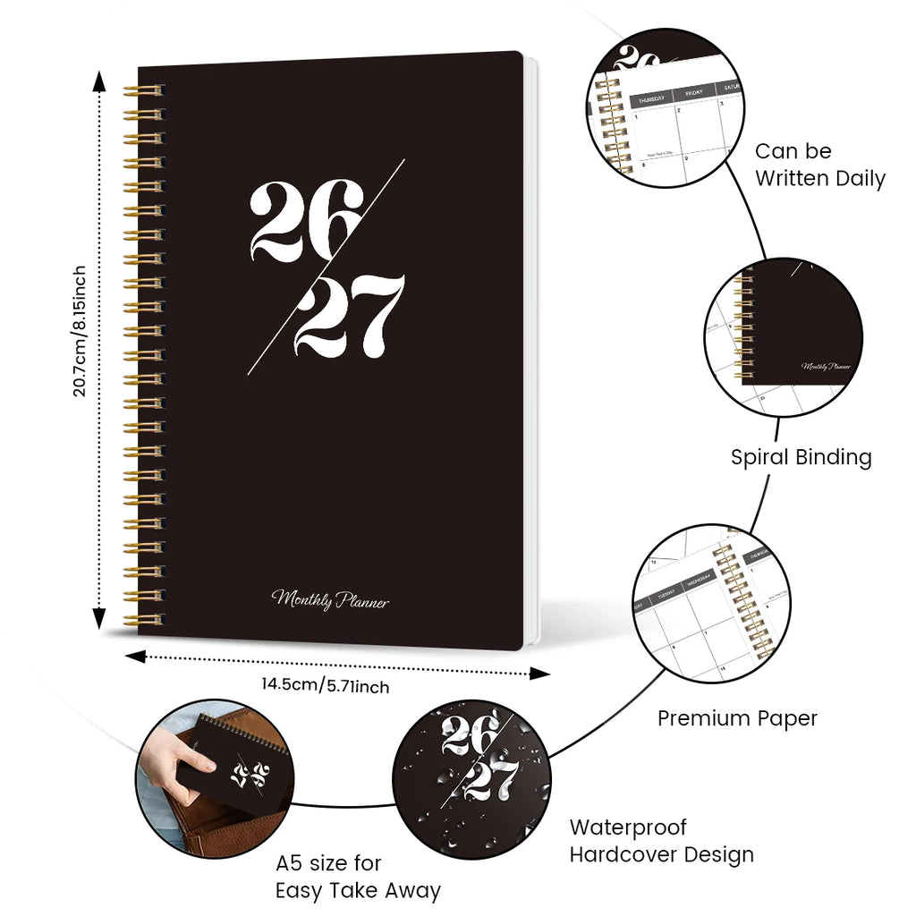 Agenda mensual A5 2026–2027 – Planificador de 24 meses con espiral