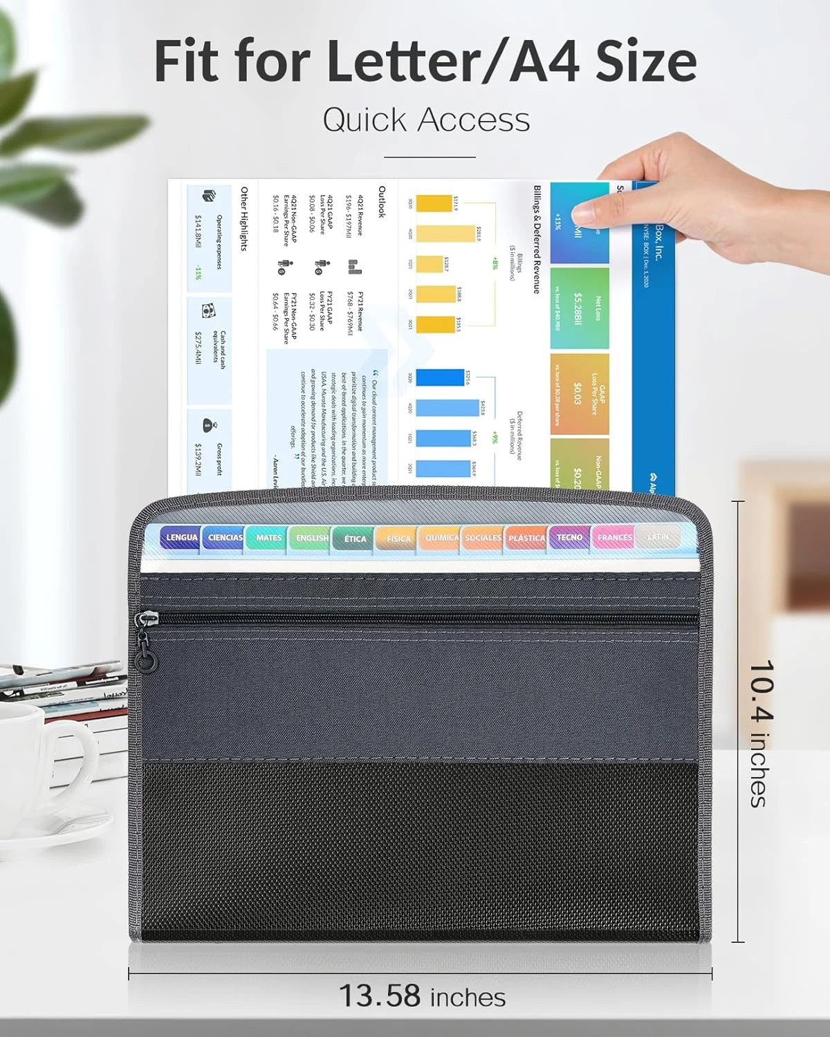 Archivador acordeón A4 de 13 compartimentos con cremallera – Organización para profesores