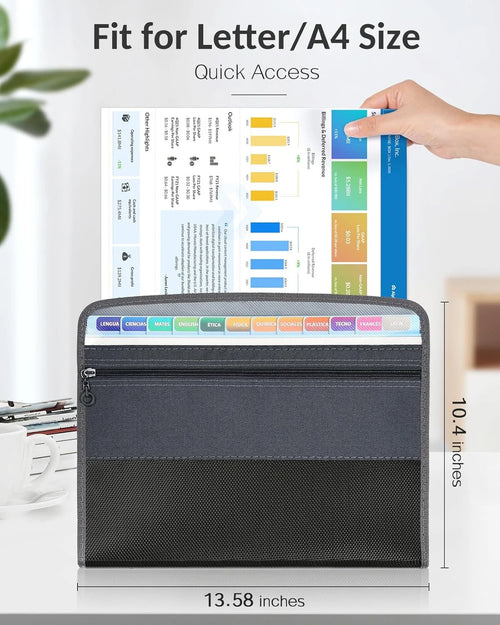 Archivador acordeón A4 de 13 compartimentos con cremallera – Organización para profesores