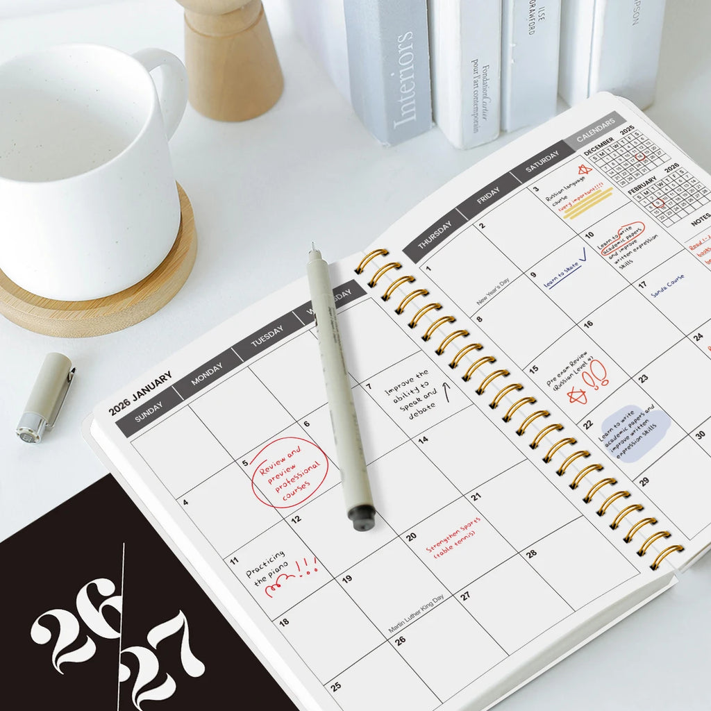 Agenda mensual A5 2026–2027 – Planificador de 24 meses con espiral