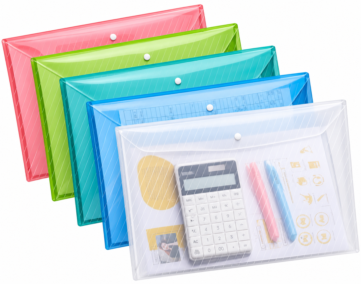 Carpeta portadocumentos A4 transparente – Pack de 5 colores